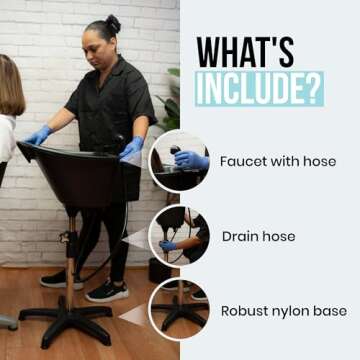 Dompel Portable shampoo Bowl for Handicap & Disabled, Seniors, Hairstylist and home services, wash unit Bowl with Chrome Steel Structure, Durable & Convenient 22 L