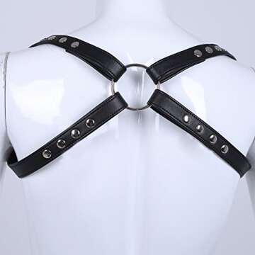 Alvivi Men's Adjustable Faux Leather Body Chest Harness Fancy Dress Belt Braces Costume Black One Size