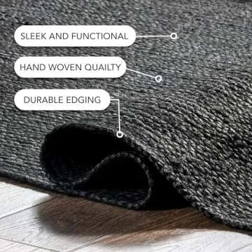 nuLOOM 3x5 Rigo Jute Hand Woven Area Rug, Black, Solid Farmhouse Design, Natural Fiber, For Bedroom, Living Room, Dining Room, Hallway, Office, Kitchen, Entryway
