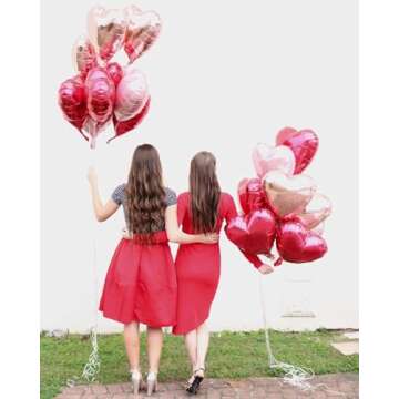 Lovoir 10 Pcs Red Pearl Pink Heart Shape Foil Mylar Balloons 18 Inch Love Balloons for Valentine's Day Birthday Party Decorations Wedding Engagement Romantic Decor (Red & Pearl Pink)