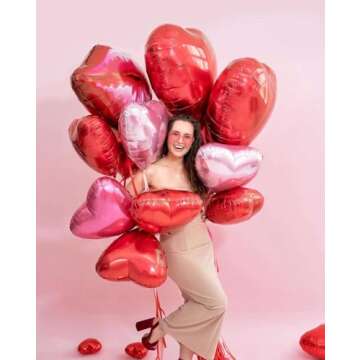Lovoir 10 Pcs Red Pearl Pink Heart Shape Foil Mylar Balloons 18 Inch Love Balloons for Valentine's Day Birthday Party Decorations Wedding Engagement Romantic Decor (Red & Pearl Pink)