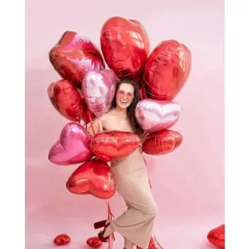 Lovoir 10 Pcs Red Pearl Pink Heart Shape Foil Mylar Balloons 18 Inch Love Balloons for Valentine's Day Birthday Party Decorations Wedding Engagement Romantic Decor (Red & Pearl Pink)