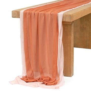 Ling's Moment Terracotta & Nude Pink Silky Chiffon Like Table Runner 30" x 120" (Set of 2) Burnt Ora...