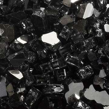 High Luster, 1/2" Reflective Tempered Fire Glass in Dark Matter Black, 10 Pound Jar, by Celestial Fi...