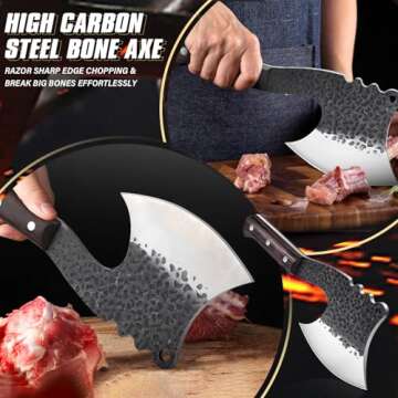 Dream Reach Meat Cleaver Knife Heavy Duty Bone Chopper High Carbon Bone Cutting Knife Hand Forged Bu...