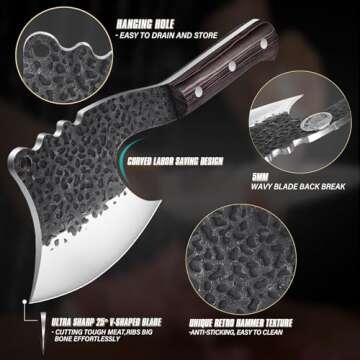 Dream Reach Meat Cleaver Knife Heavy Duty Bone Chopper High Carbon Bone Cutting Knife Hand Forged Butcher Knife Meat Bone Cleaver Knife with Cover for Kitchen BBQ Thanksgiving Christmas Gifts