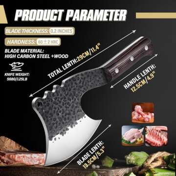 Dream Reach Meat Cleaver Knife Heavy Duty Bone Chopper High Carbon Bone Cutting Knife Hand Forged Butcher Knife Meat Bone Cleaver Knife with Cover for Kitchen BBQ Thanksgiving Christmas Gifts