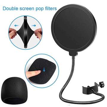 Desktop Microphone Stand, Mic Boom Arm with Shock Mount, Adjustable Suspension Boom Scissor Arm with pop Filter for Blue Yeti Snowball,Radio Broadcasting and Recording (A1)