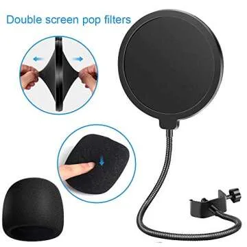 Desktop Microphone Stand, Mic Boom Arm with Shock Mount, Adjustable Suspension Boom Scissor Arm with pop Filter for Blue Yeti Snowball,Radio Broadcasting and Recording (A1)