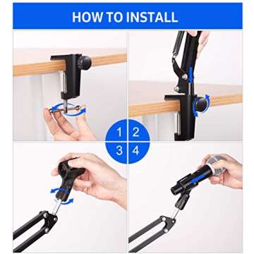 Desktop Microphone Stand, Mic Boom Arm with Shock Mount, Adjustable Suspension Boom Scissor Arm with pop Filter for Blue Yeti Snowball,Radio Broadcasting and Recording (A1)