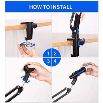 Desktop Microphone Stand, Mic Boom Arm with Shock Mount, Adjustable Suspension Boom Scissor Arm with pop Filter for Blue Yeti Snowball,Radio Broadcasting and Recording (A1)