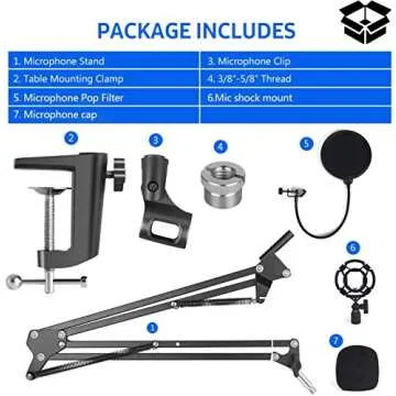 Desktop Microphone Stand, Mic Boom Arm with Shock Mount, Adjustable Suspension Boom Scissor Arm with pop Filter for Blue Yeti Snowball,Radio Broadcasting and Recording (A1)