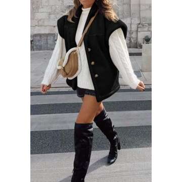 Cicy Bell Womens Suede Sherpa Vest Faux Fur Shearling Jacket Oversized Cap Sleeve Button Down Winter Coats