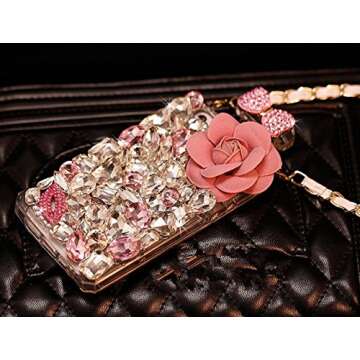 Omio for Samsung Galaxy Note 9 Diamond Rhinestone Case Bling Crystal Perfume Bottle Bowknot Luxury Cover for Galaxy Note 9 Glitter Case with Chain String Anti-Scratch Shell for Galaxy Note 9 Case Pink