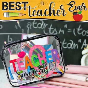 Cunno Clear Makeup Bags Survival Kit Cosmetic Bags for Beach Cruise Swim Nurse Teacher Dance Cheer Gift Summer PVC Waterproof Travel Toiletry Handbags Purses Organizer (Teacher)