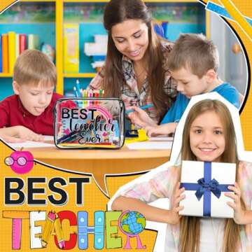 Cunno Clear Makeup Bags Survival Kit Cosmetic Bags for Beach Cruise Swim Nurse Teacher Dance Cheer Gift Summer PVC Waterproof Travel Toiletry Handbags Purses Organizer (Teacher)