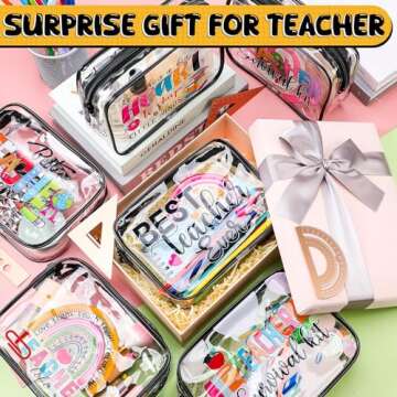 Cunno Clear Makeup Bags Survival Kit Cosmetic Bags for Beach Cruise Swim Nurse Teacher Dance Cheer Gift Summer PVC Waterproof Travel Toiletry Handbags Purses Organizer (Teacher)