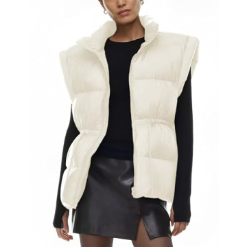 Ameliever Womens Puffer Vest Stand Collar Quilted Zip Up Padded Gilet Puffy Sleeveless Jacket Bubble Vest(Beige-S)