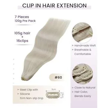 LaaVoo Clip in Hair Extensions Real Human Hair 18 Inch Blonde #60 Double Weft Silky Straight 7pcs/12...