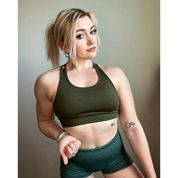 ALTERWEGAL Women's Medium Impact Seamless Bra Removable Cups Workout Exercise Sports Yoga Gym Bras Army Green Marl