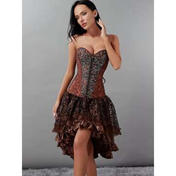 Steampunk Corset Pirate Dress Skirt with Tutu Set Bustier Plus Size Vintage Lace up Gothic Costume B...
