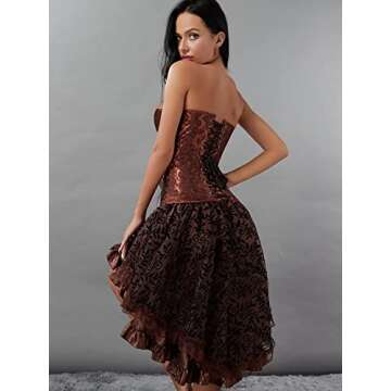 Steampunk Corset Pirate Dress Skirt with Tutu Set Bustier Plus Size Vintage Lace up Gothic Costume Brown M