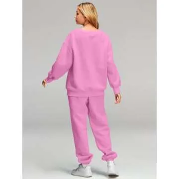 AUTOMET Sweatsuits for Women Set 2 Piece Outfits Oversized Sweatshirt Fall Outfits 2025 Lounge Sets Pullover Casual Trendy Y2k Clothing Sweatpants with Pockets Pink M