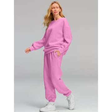 AUTOMET Sweatsuits for Women Set 2 Piece Outfits Oversized Sweatshirt Fall Outfits 2025 Lounge Sets Pullover Casual Trendy Y2k Clothing Sweatpants with Pockets Pink M