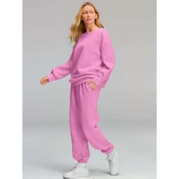 AUTOMET Sweatsuits for Women Set 2 Piece Outfits Oversized Sweatshirt Fall Outfits 2025 Lounge Sets Pullover Casual Trendy Y2k Clothing Sweatpants with Pockets Pink M