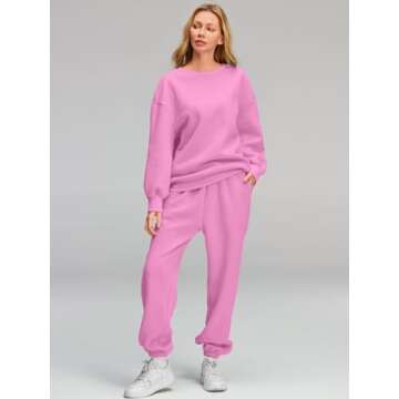 AUTOMET Sweatsuits for Women Set 2 Piece Outfits Oversized Sweatshirt Fall Outfits 2025 Lounge Sets Pullover Casual Trendy Y2k Clothing Sweatpants with Pockets Pink M