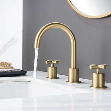 MR. FAUCET 2 Cross-Handle Gold Bathroom Sink Faucets with Waste Drain