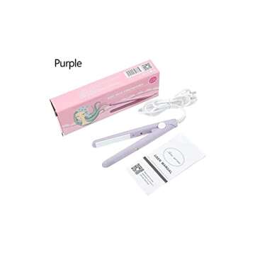 Flat Iron Mini Hair Straightener and Curler 2 in 1 for Ceramic Tourmaline Plate Beauty Heating Salon (US Plug Purple)