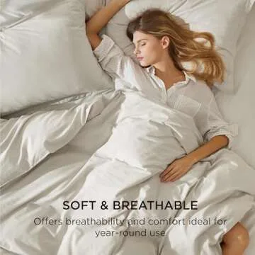 Bedsure 100% Stone Washed Cotton Duvet Cover King - Linen Grey Minimalist Cotton Duvet Cover Linen Like - 3 Pieces GentleSoft™ Plain Simple Bedding Set with 2 Pillow Shams (Linen Grey, King, 104"x90")