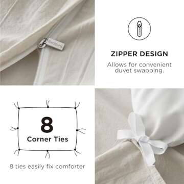 Bedsure 100% Stone Washed Cotton Duvet Cover King - Linen Grey Minimalist Cotton Duvet Cover Linen Like - 3 Pieces GentleSoft™ Plain Simple Bedding Set with 2 Pillow Shams (Linen Grey, King, 104"x90")