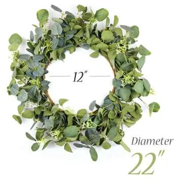 HomeKaren Eucalyptus Wreaths for Front Door 22", Handmade Green Leaves Wreath for Summer, Spring and All Seasons, Greenery Floral Wreath for Wall and Outside