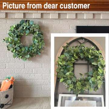 HomeKaren Eucalyptus Wreaths for Front Door 22", Handmade Green Leaves Wreath for Summer, Spring and All Seasons, Greenery Floral Wreath for Wall and Outside