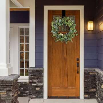 HomeKaren Eucalyptus Wreaths for Front Door 22", Handmade Green Leaves Wreath for Summer, Spring and All Seasons, Greenery Floral Wreath for Wall and Outside