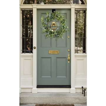 HomeKaren Eucalyptus Wreaths for Front Door 22", Handmade Green Leaves Wreath for Summer, Spring and All Seasons, Greenery Floral Wreath for Wall and Outside