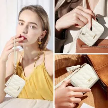 CLUCI Small Wallet for Women RFID Blocking Leather Quilted Credit Card Womens Wallet with Wristlet B...