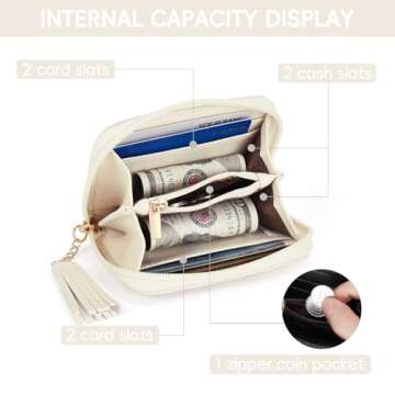 CLUCI Small Wallet for Women RFID Blocking Leather Quilted Credit Card Womens Wallet with Wristlet Beige