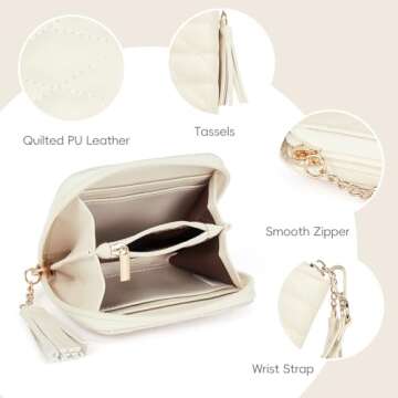 CLUCI Small Wallet for Women RFID Blocking Leather Quilted Credit Card Womens Wallet with Wristlet Beige