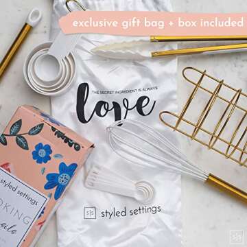 White and Gold Cooking Utensils with Holder - 18 PC Gold Kitchen Utensils Set Includes White Cooking Utensils, Gold Utensil Holder, White & Gold Measuring Cups and Spoons - Gold Kitchen Accessories