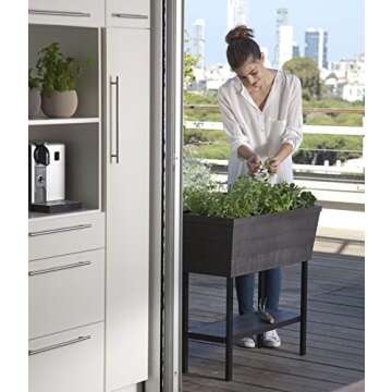 Keter Urban Bloomer 12.7 Gallon Raised Garden Bed and Outdoor Herb Garden Planter with Self Watering...