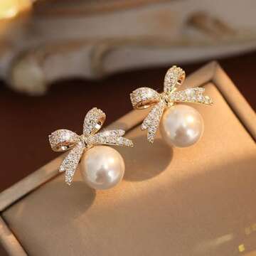Elegant Bow Earrings for Women - Rhinestone & Pearl Designs - Perfect Holiday Gifts