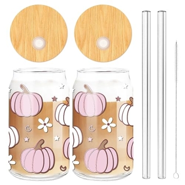 Whaline 2 Pack Fall Pumpkin Drinking Glasses 16oz Set