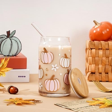 Whaline 2 Pack Fall Pumpkin Drinking Glasses 16oz Set