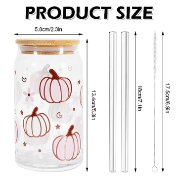 Whaline 2 Pack Fall Pumpkin Drinking Glasses 16oz Set