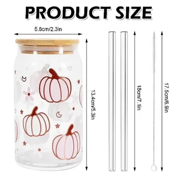 Whaline 2 Pack Fall Pumpkin Drinking Glasses 16oz Set