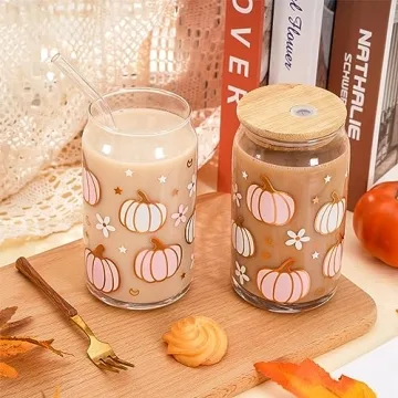 Whaline 2 Pack Fall Pumpkin Drinking Glasses 16oz Set