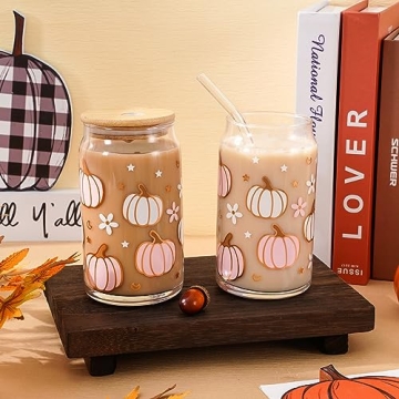 Whaline 2 Pack Fall Pumpkin Drinking Glasses 16oz Set